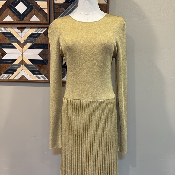 Ralph Lauren Collection Lurex Knit Pleated Midi Dress Metallic Gold Medium - Picture 5 of 15
